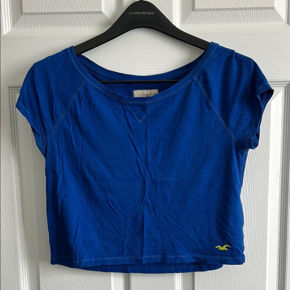 Hollister Royal Blue Boxy Cap Sleeve Basic Cropped T-Shirt